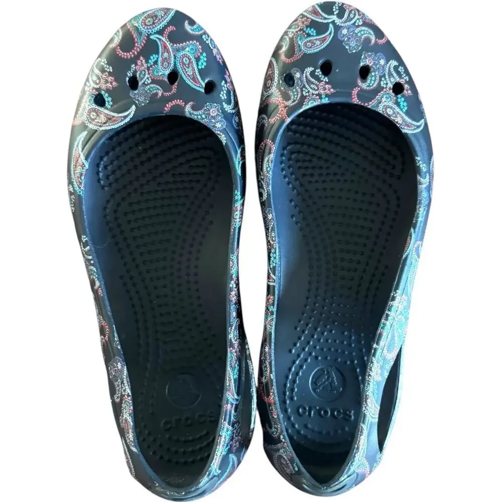 Crocs Kadee Floral Comfort Flats Paisley Floral Navy Women’s Size 6